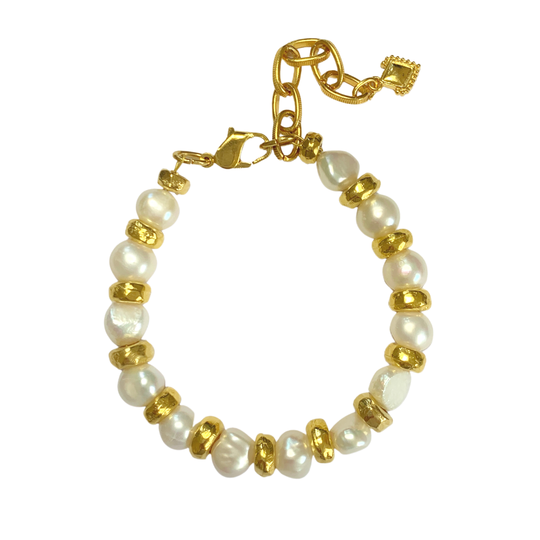 MESSALINA BRACELET WITH FRESHWATER NUGGET PEARLS AND GOLD PLATED RONDELLE BEADS