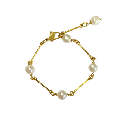ORBIANA BRACELET MADE OF GOLD PLATED BARS AND FRESHWATER NUGGET PEARLS