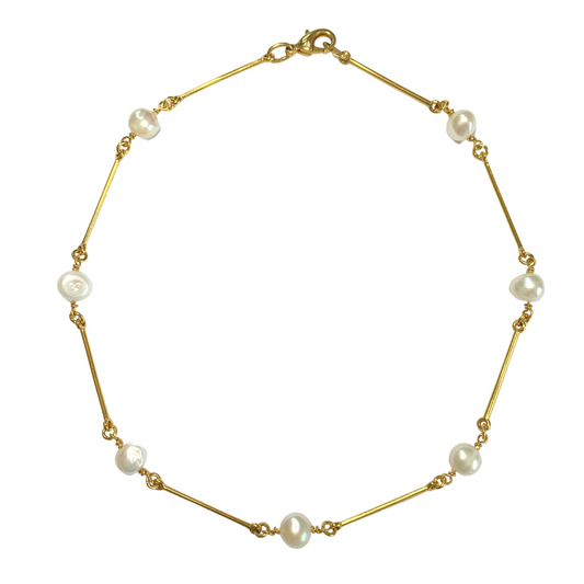 ORBIANA NECKLACE MADE OF GOLD PLATED BARS AND FRESHWATER NUGGET PEARLS