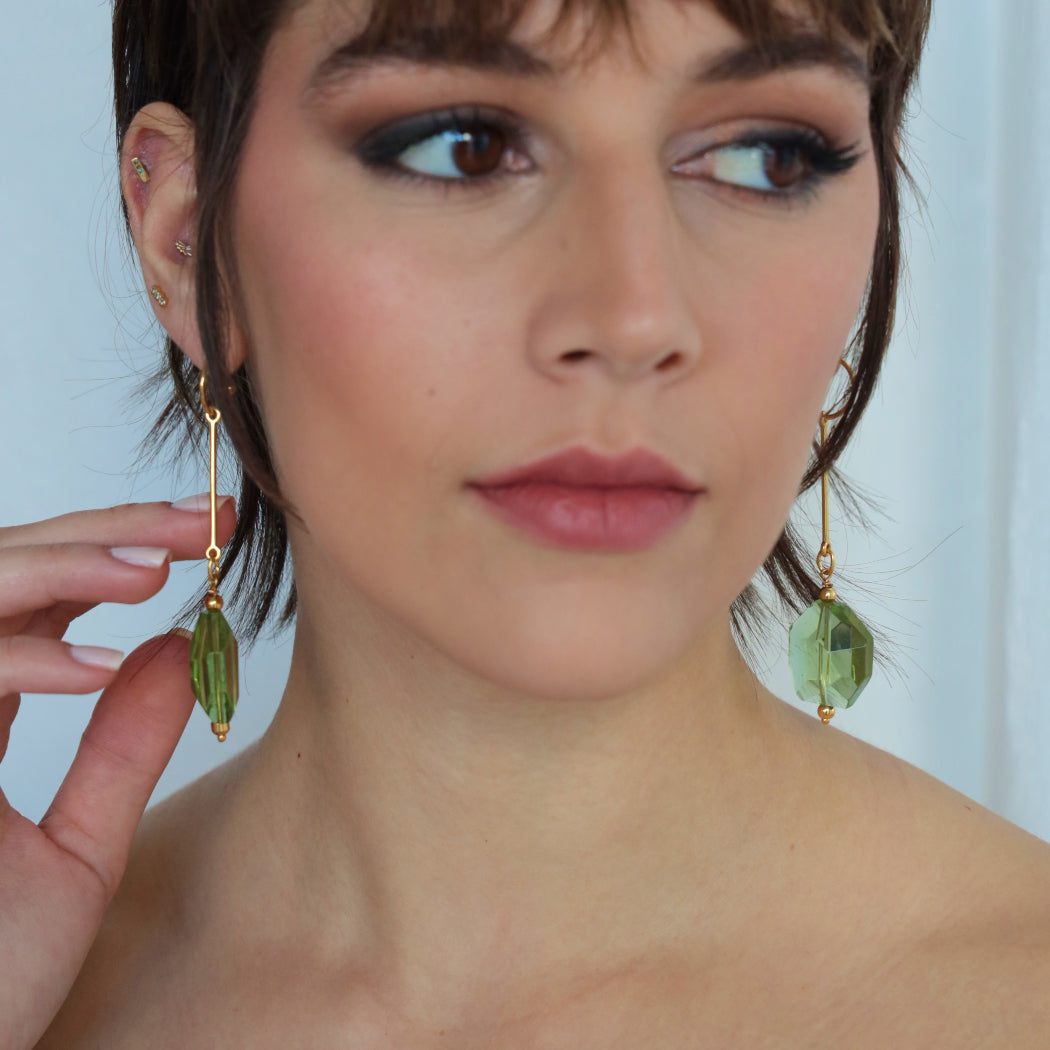 PANORMOS LONG EARRINGS WITH AUSTRIAN CRYSTAL DROP IN GREEN