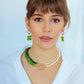 PANORMOS NECKLACE WITH FRESHWATER PEARLS AND EMERALD AUSTRIAN CRYSTALS
