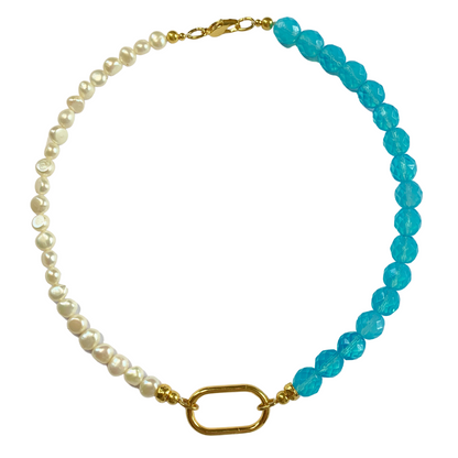 PANORMOS NECKLACE WITH FRESHWATER PEARLS AND TURQUOISE AUSTRIAN CRYSTALS