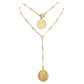 PHAISTOS 24K GOLD PLATED HAND CRAFTED LINK CHAIN NECKLACE AND LARIAT NECKLACE WITH ROUND PHAISTOS DISC