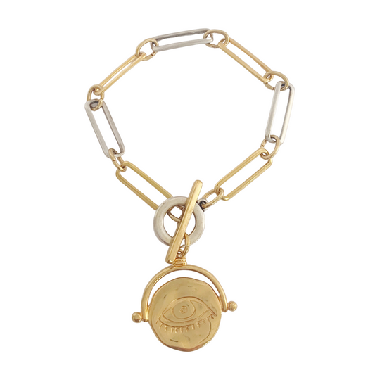 PHOEBE 24K GOLD AND 999 SILVER PLATED PAPERLINK CHAIN AND EYE PENDANT