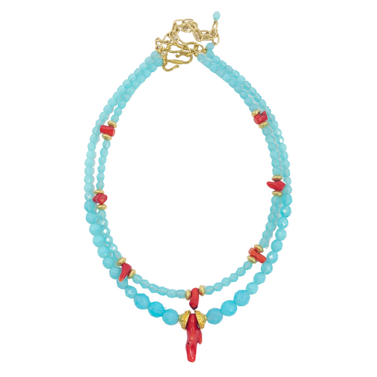 POSITANO NECKLACE IN TURQUOISE/CORAL