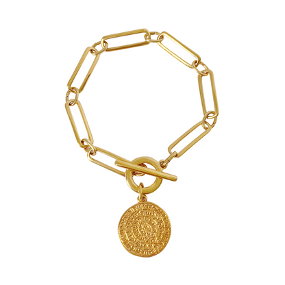 RHEA 24K GOLD PLATED PAPERCLIP CHAIN BRACELET AND PHAISTOS DISC