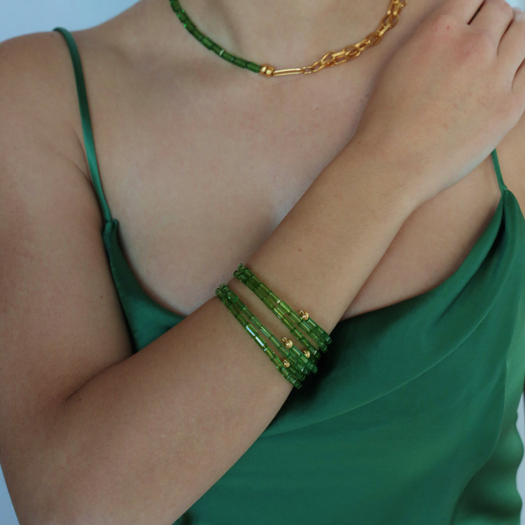 Teresia Shiny Silver Tennis Bracelet - Emerald Green / Crystal -  Dyrberg/Kern NZ