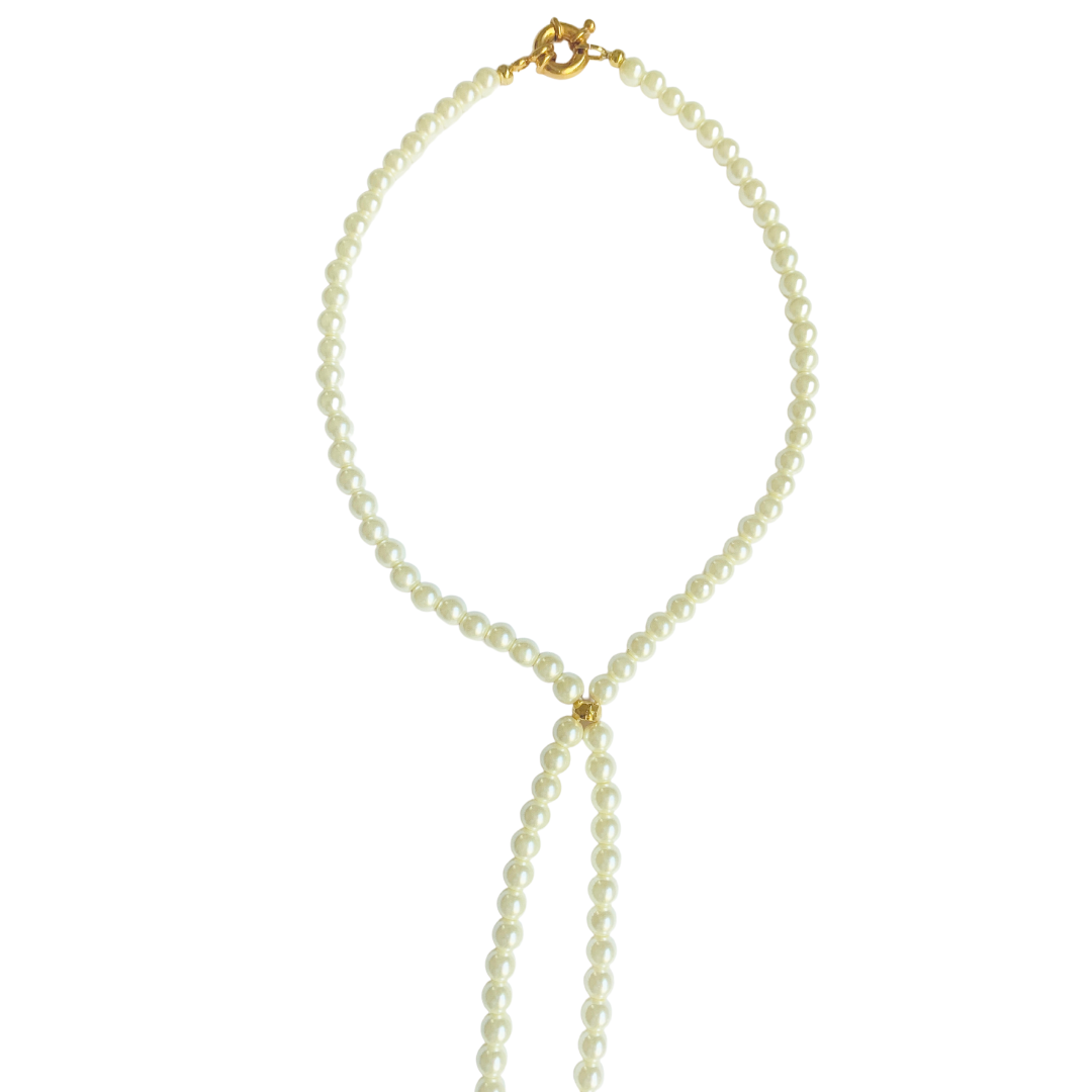 SOLEIL PEARL CHOKER/NECKLACE IN SWAROVSKI PEARLS AND LONG DROP