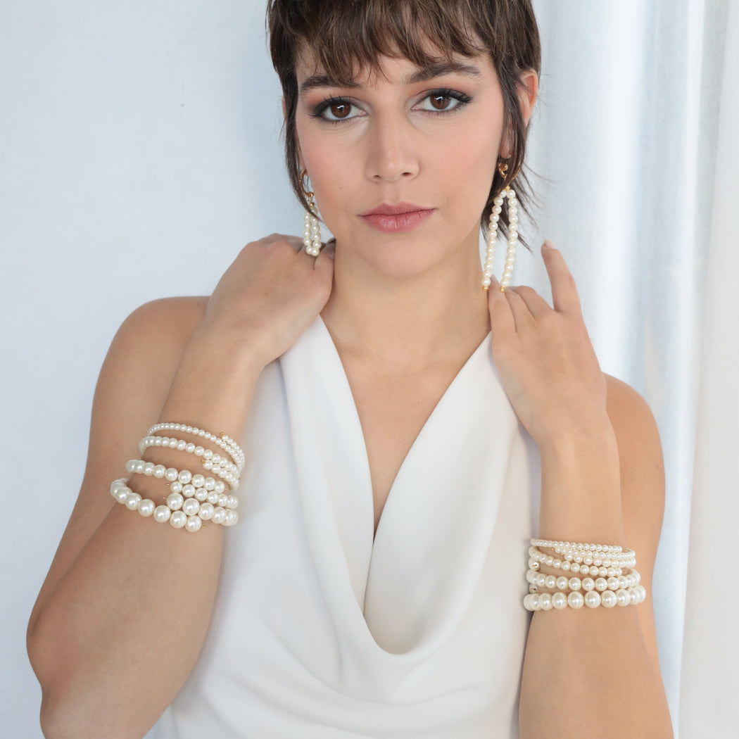 SOLEIL PEARL EARRINGS AND NEFELI PEARL BRACELETS