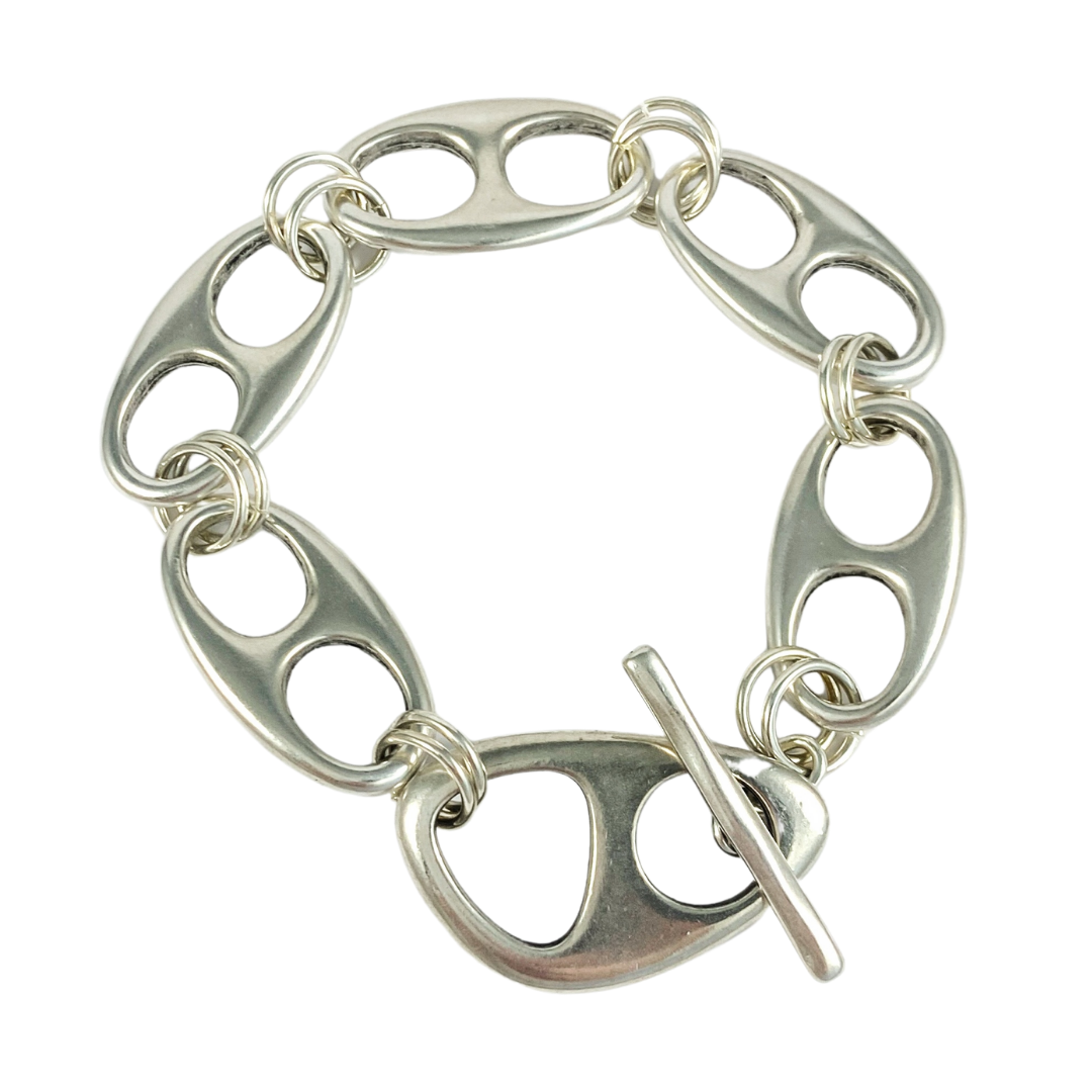 THALIA 999 SILVER PLATED HAND CRAFTED LARGE LINK BRACELET WITH TOGGLE CLASP CLOSURE