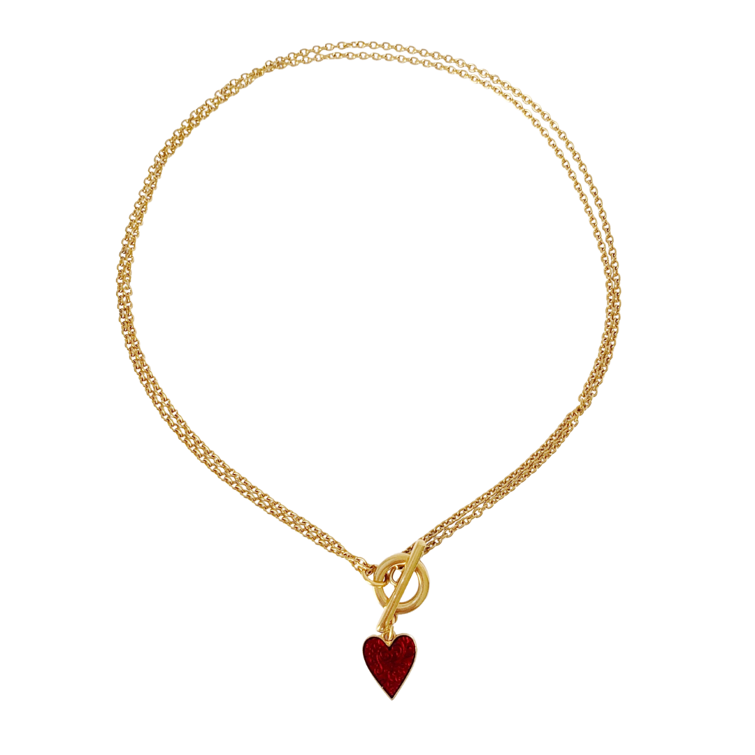 TWO WAY NECKLACE WITH BURGUNDY ENAMEL HEART