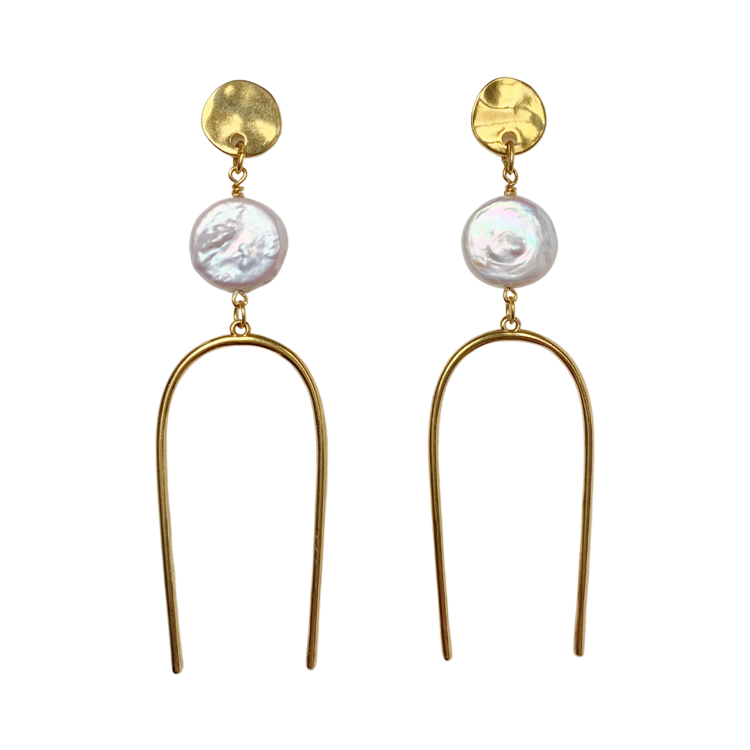 XENIA GOLD AND FRESHWATER COIN PEARL EARRINGS