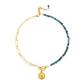 YANG HALF NECKLACE WITH BLUE AGATE BEADS AND 24K GOLD PLATED ROUND ALEXANDER THE GREAT DISC